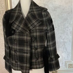 Juicy Couture 3/4 sleeve wool plaid cropped trench sz 6
